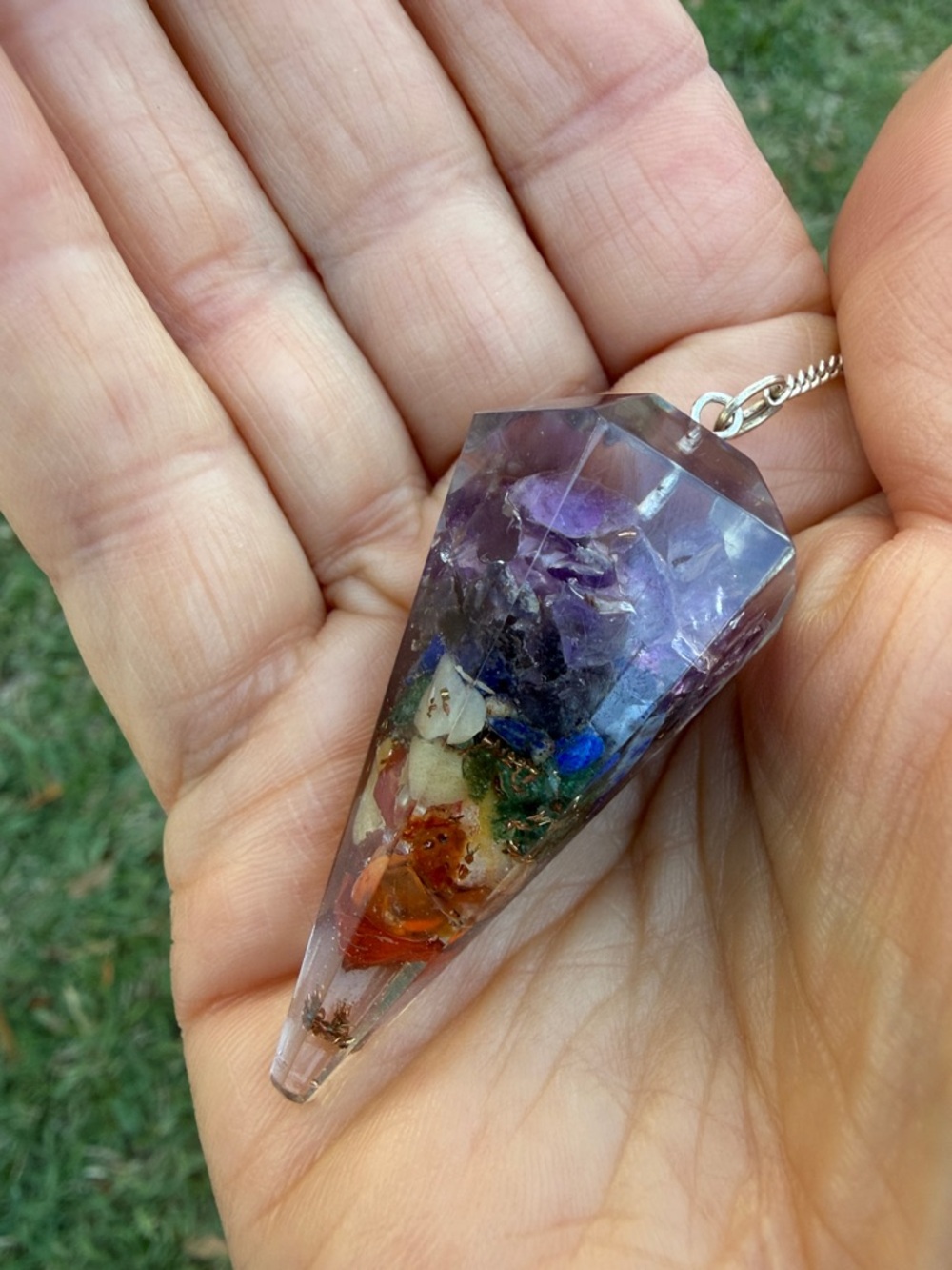 7-Chakra Orgonite Pendulum w/ Chart & Guide for Dowsing/Divination Reiki Infused